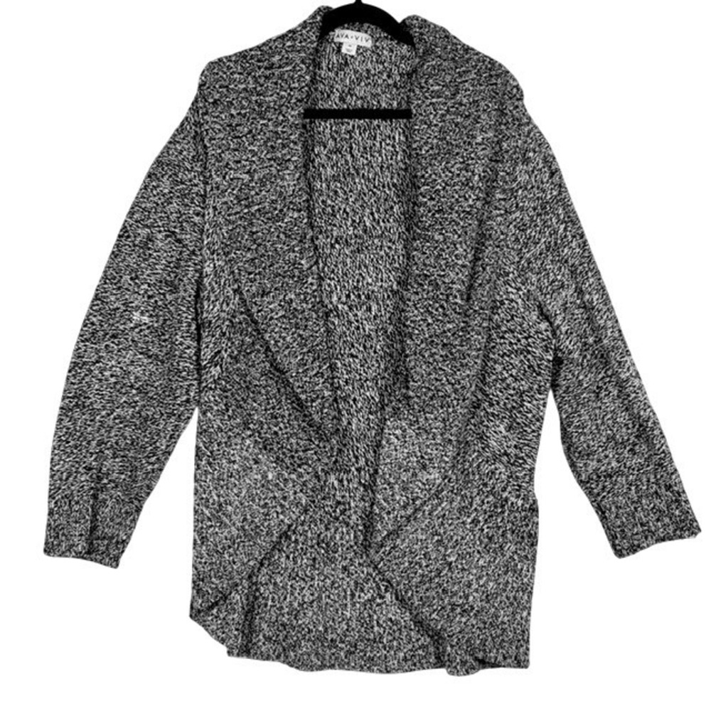 Ava & Viv Womens 4X Marled Knit Open Front Cardigan Black White Long Sleeve